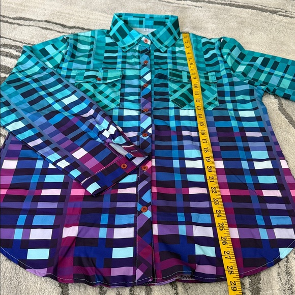 Women's Plaid Button Down Shirt - Blue and Purple - Picture 5 of 9